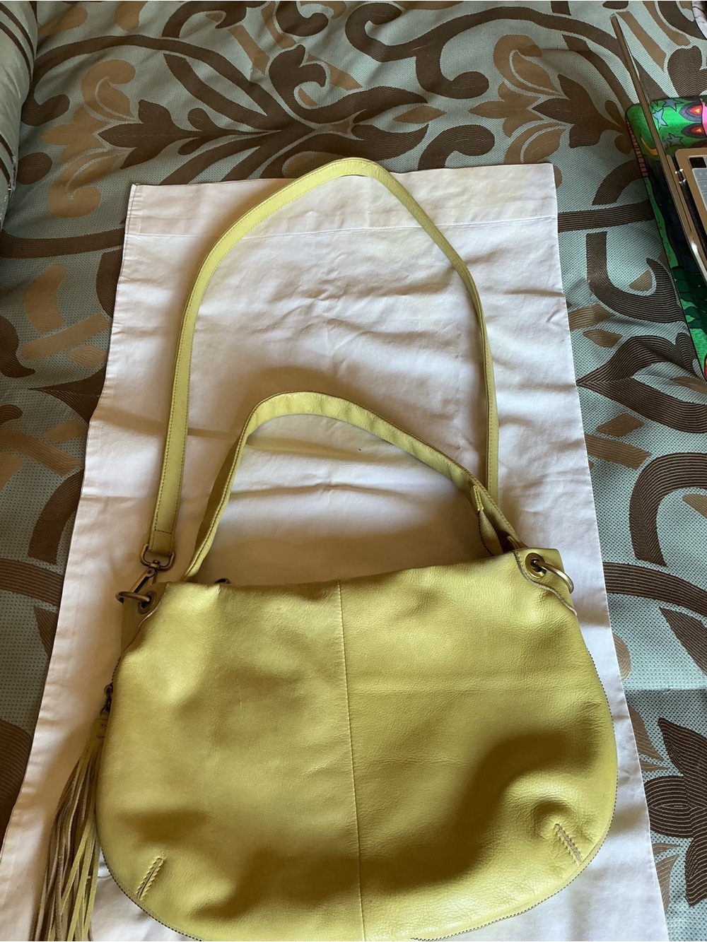 HOBO Lime Green Leather Hobo Shoulder/ crossbody Bag with Tassel
